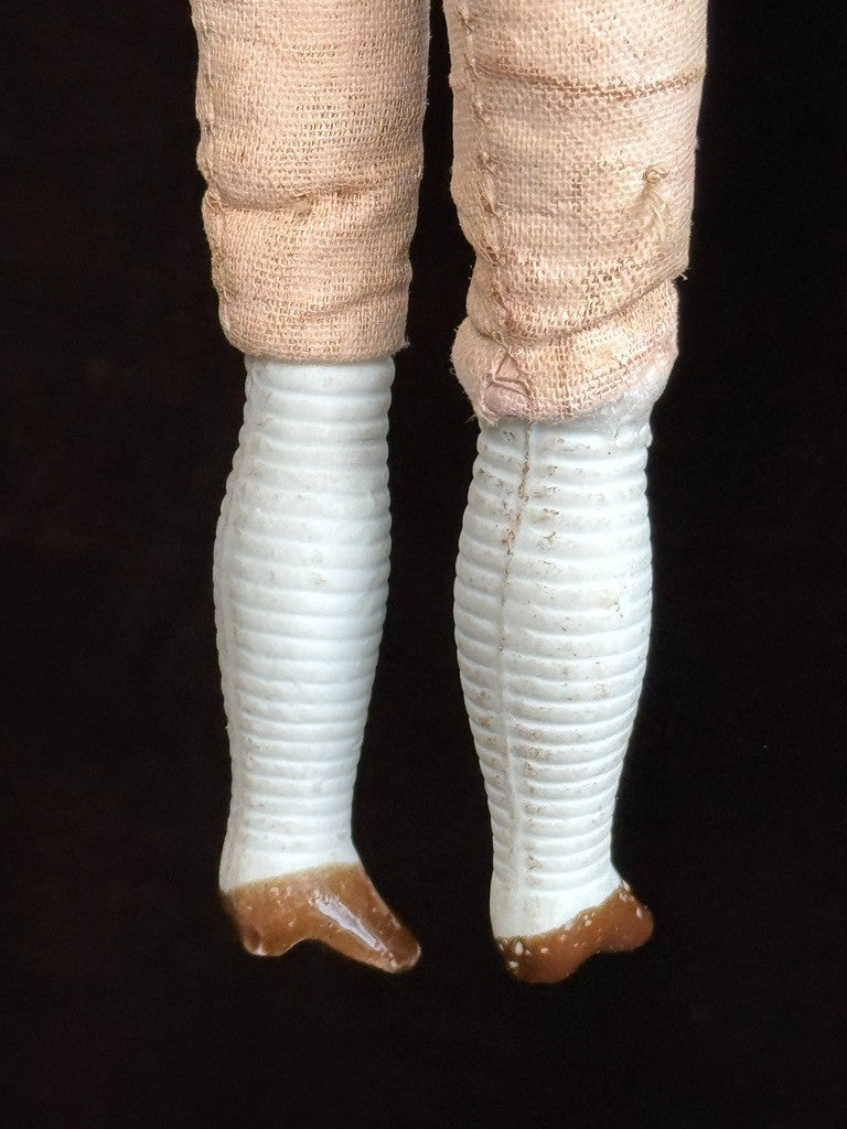 Antique German Hertwig 12” Bisque Molded Shoulder Plate and Bow Girl Doll