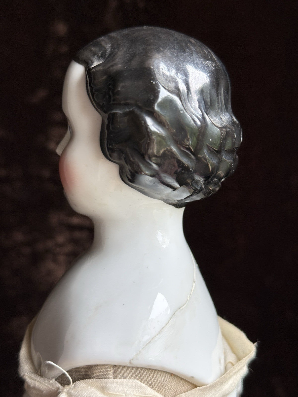 Antique German 15.5” Flat Top Highbrow China Shoulder Head Doll
