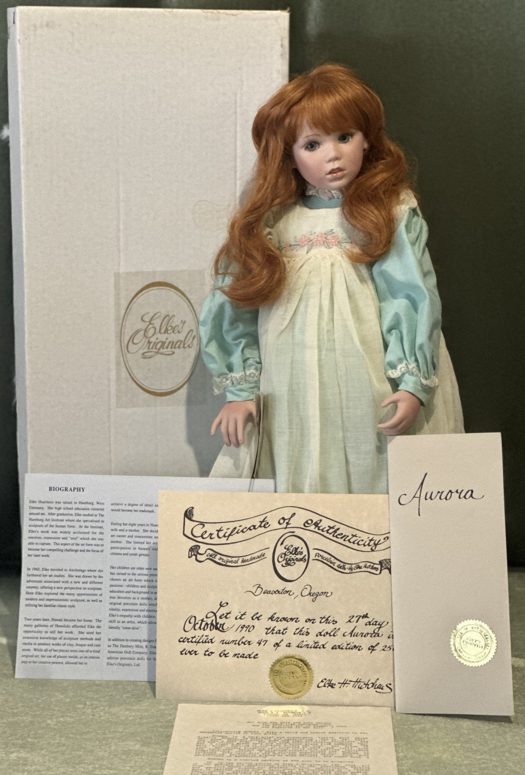 Collectable Elke’s Original Porcelain 24” Doll “Aurora” Box/COA/Book LE 47/250
