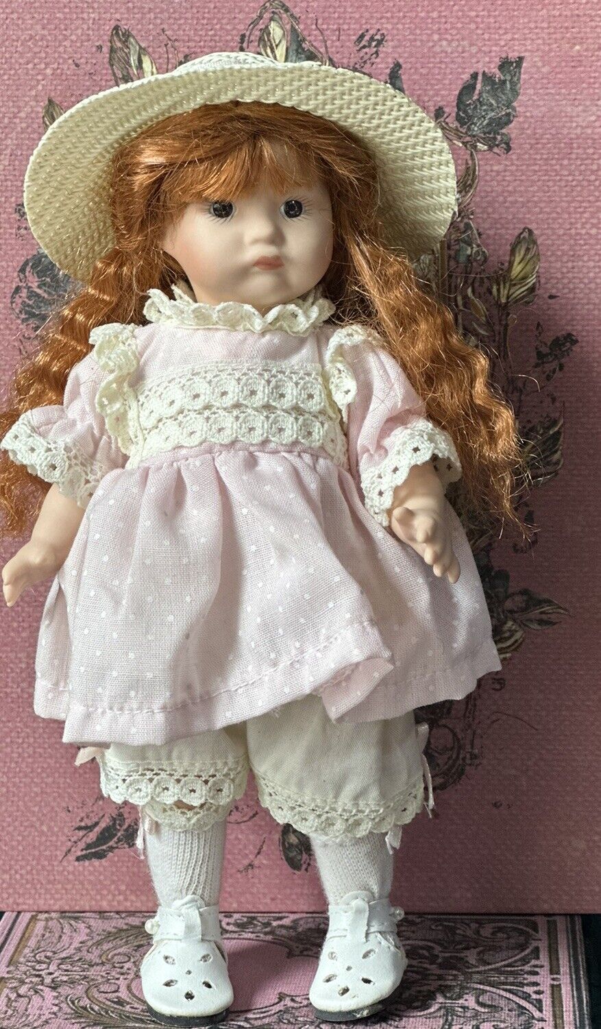 Collectible Reproduction of Antique Mignonette Pouty Face Porcelain 8” Doll