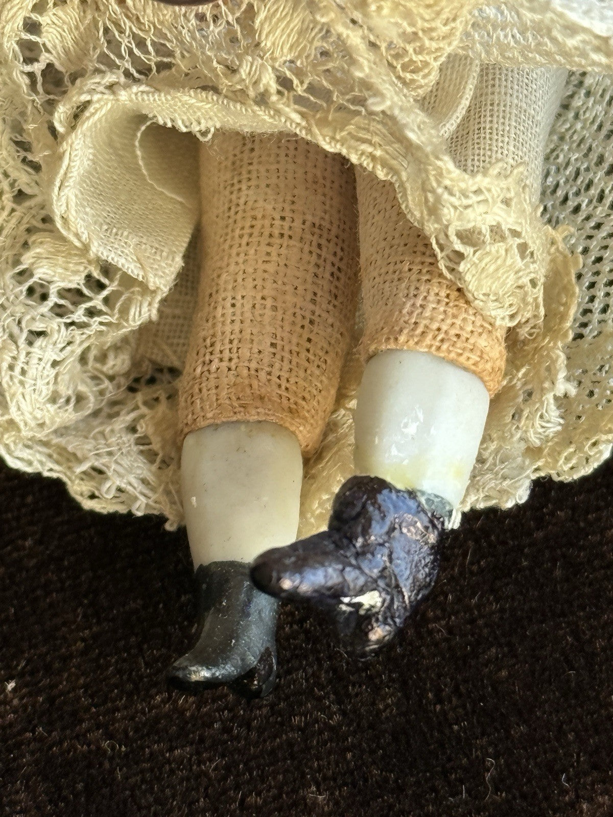 Antique German Simon Halbig 3.875” Bisque Cloth Dollhouse Girl Doll