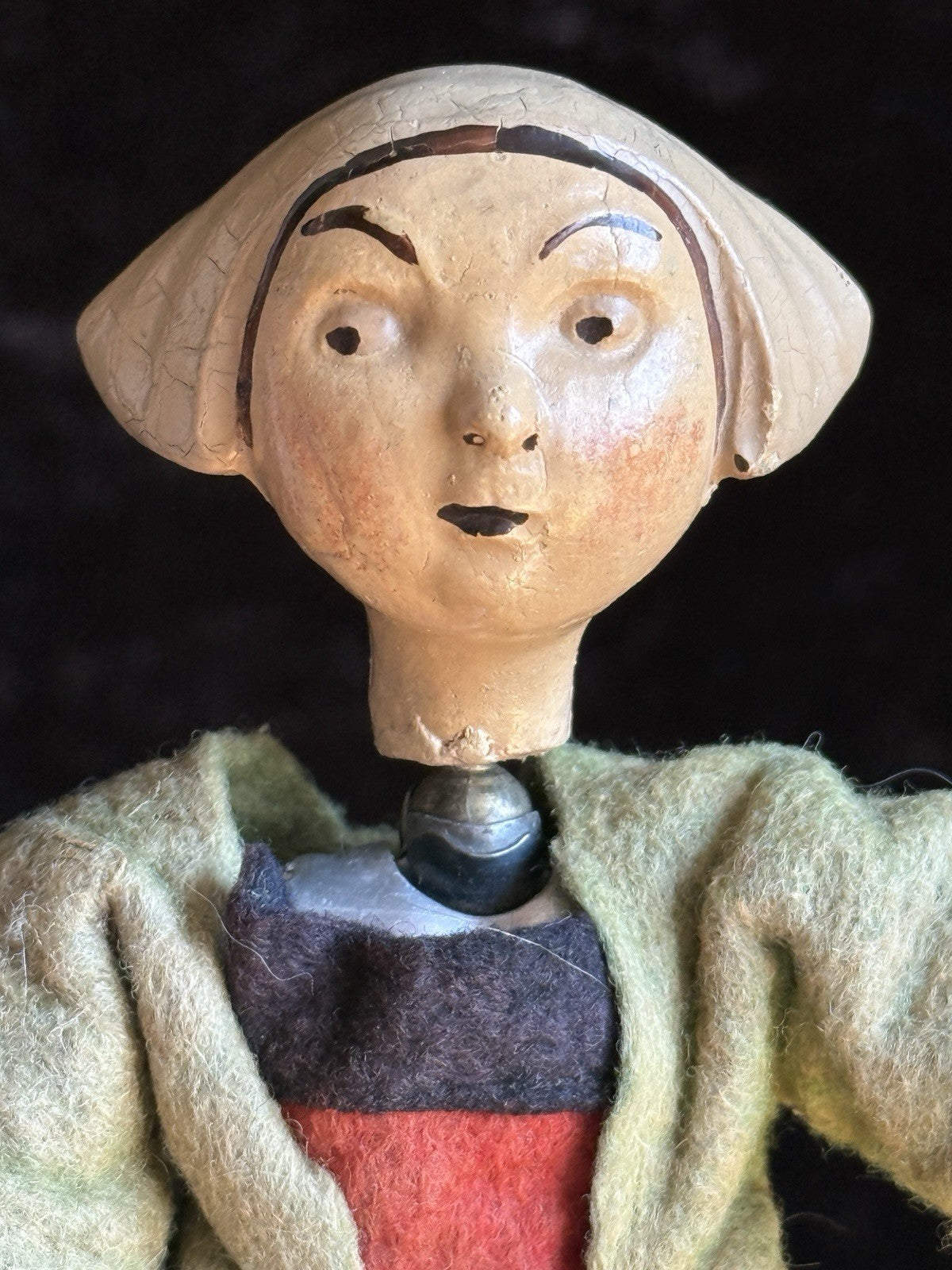 Antique Swiss 8” SABA Bucherer Becassine Ball Jointed Metal Character Doll Toy