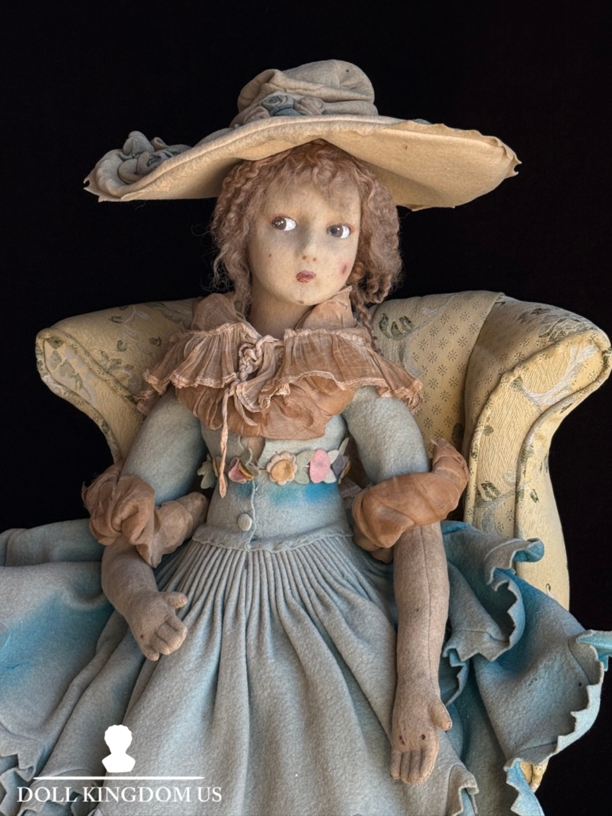 Vintage Italian 24.5” Lenci Artdeco French Boudoir Felt Cloth Character Doll