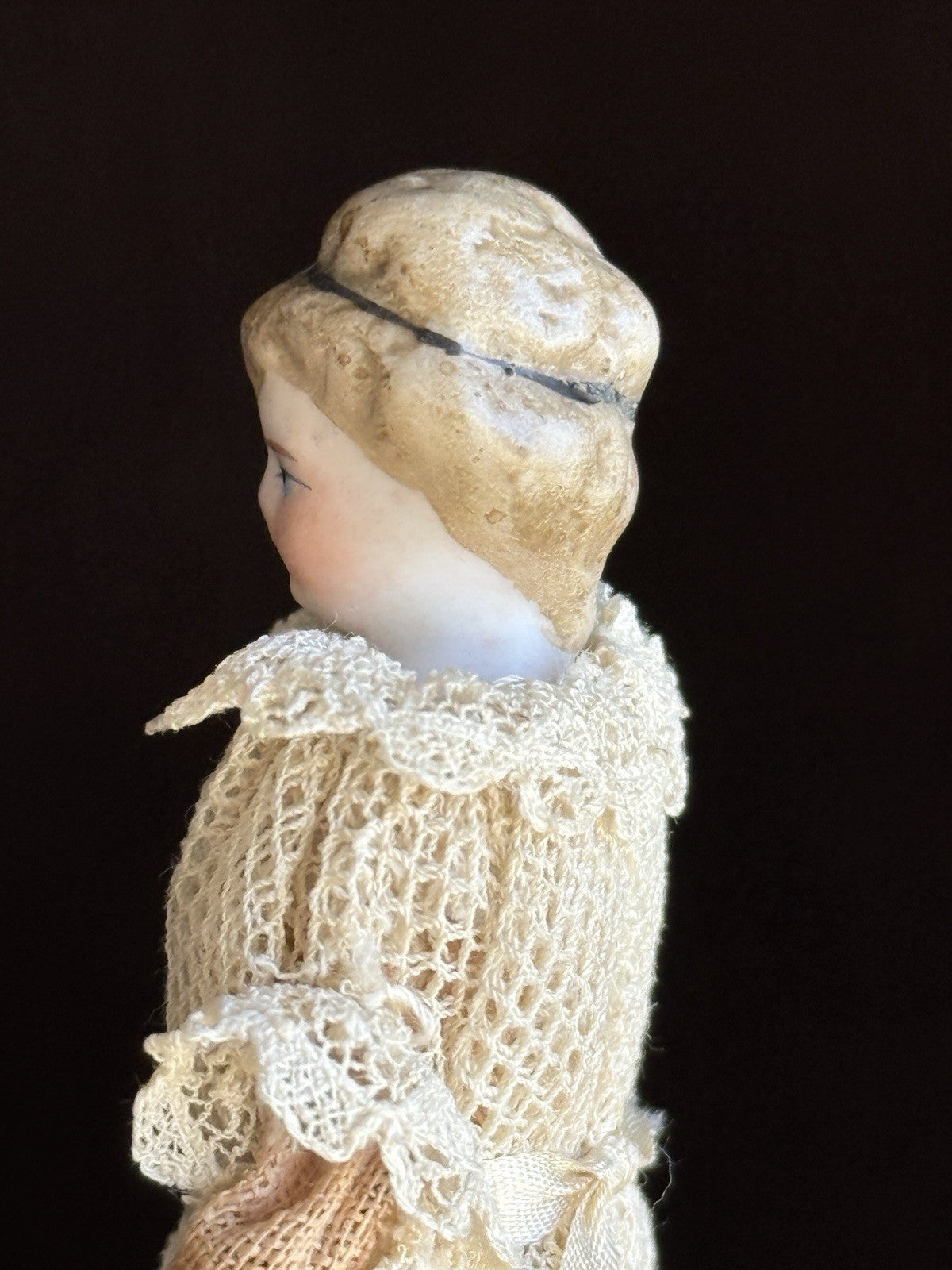 Antique German Simon Halbig 3.875” Bisque Cloth Dollhouse Girl Doll