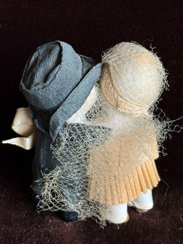 Antique German 2.5” Bisque Kewpie Wedding Couple Bride and Groom Dolls Figurine
