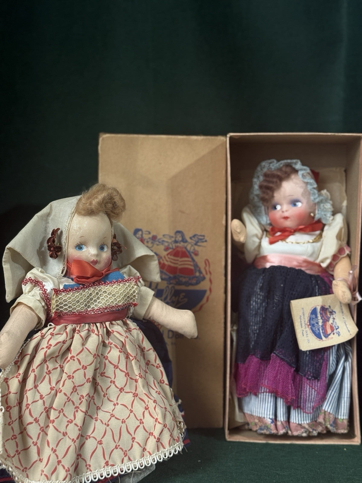 Lot Of 2 Cloth Mask-Face International Dolls; Original Box