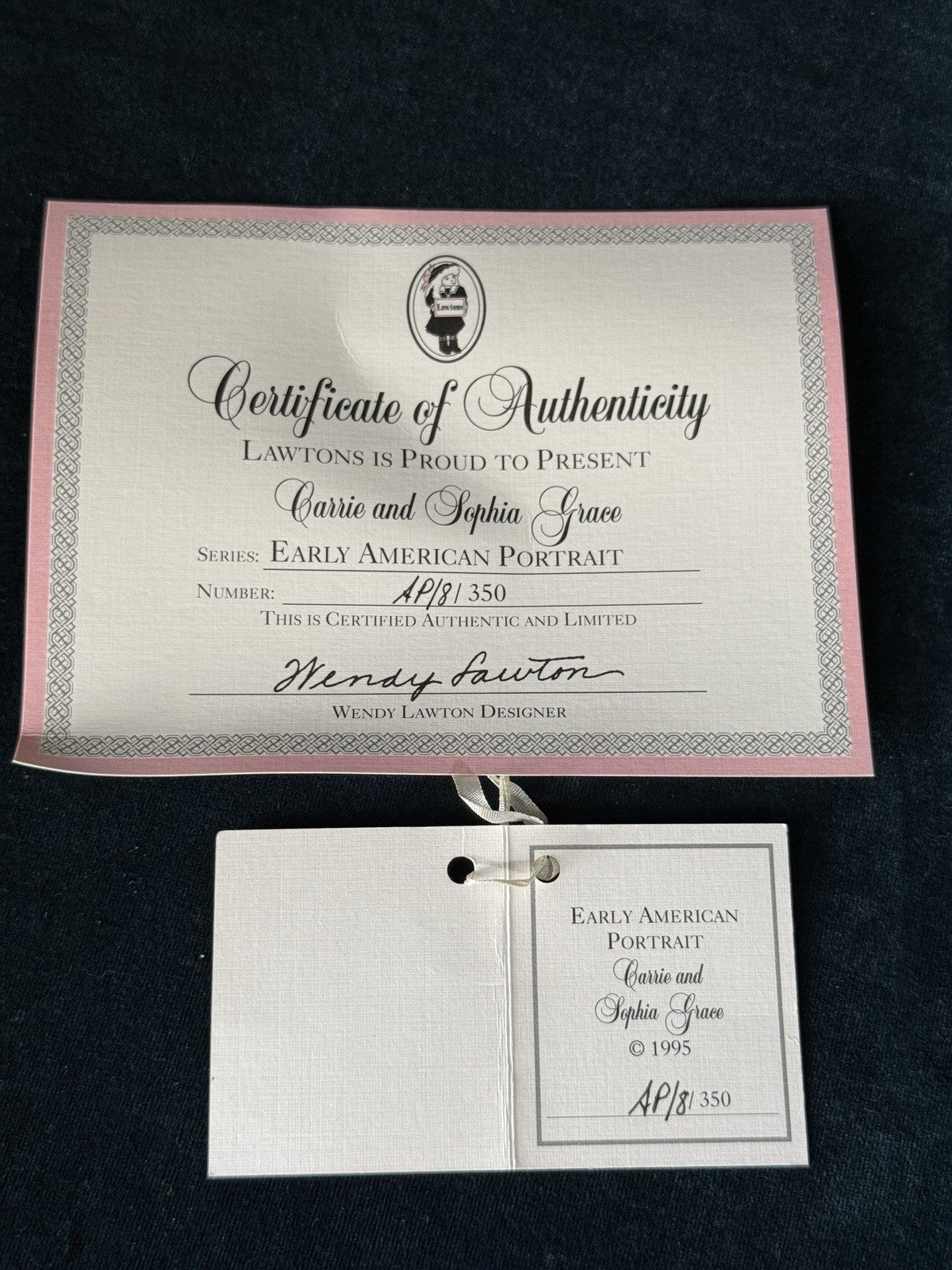 Artist Proof Wendy Lawton “Carrie & Sophia Grace” Wooden 16.5” Doll Box/COA/Tag