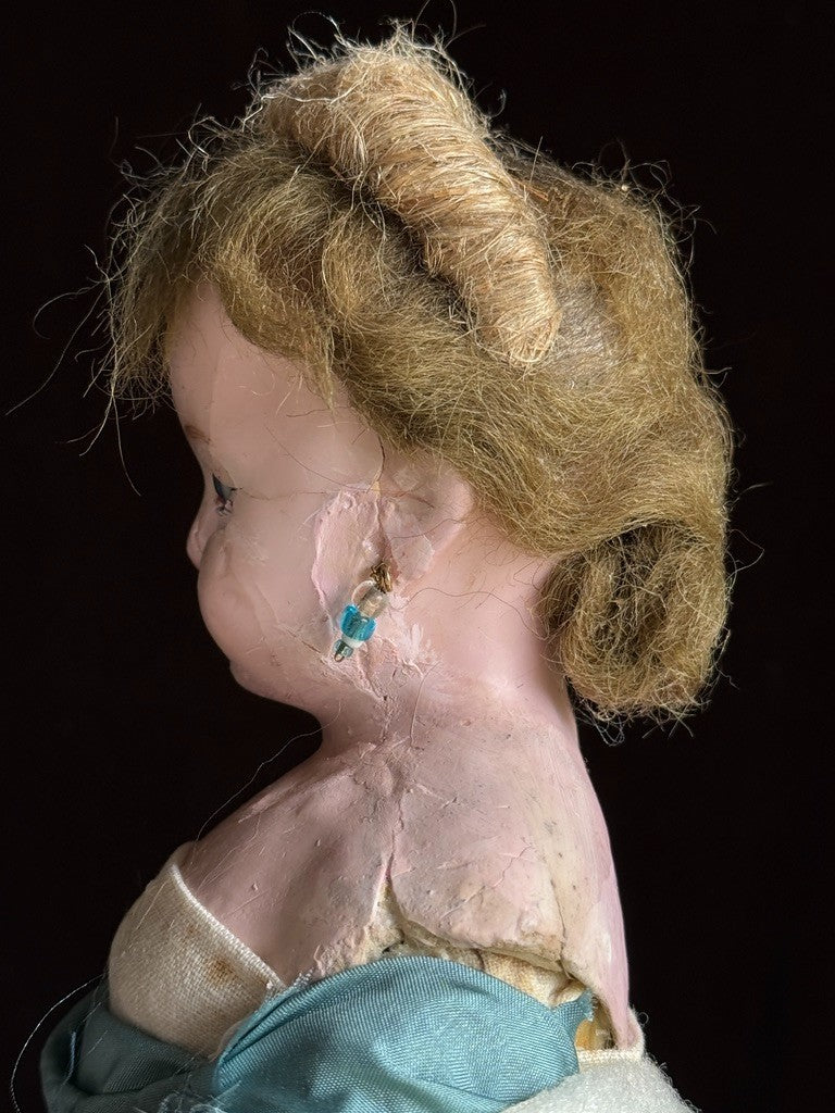 Antique German 16” Wax over Papier Mache Shoulder Head Cloth Body Fashion Doll