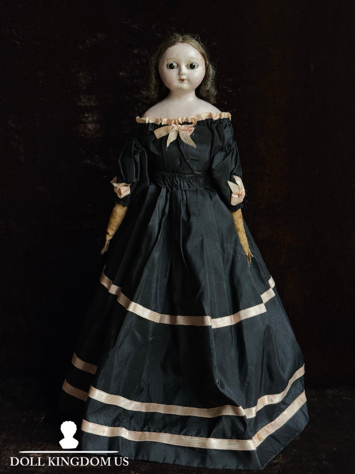 Antique German 14” Wax Over Papier Mache Doll