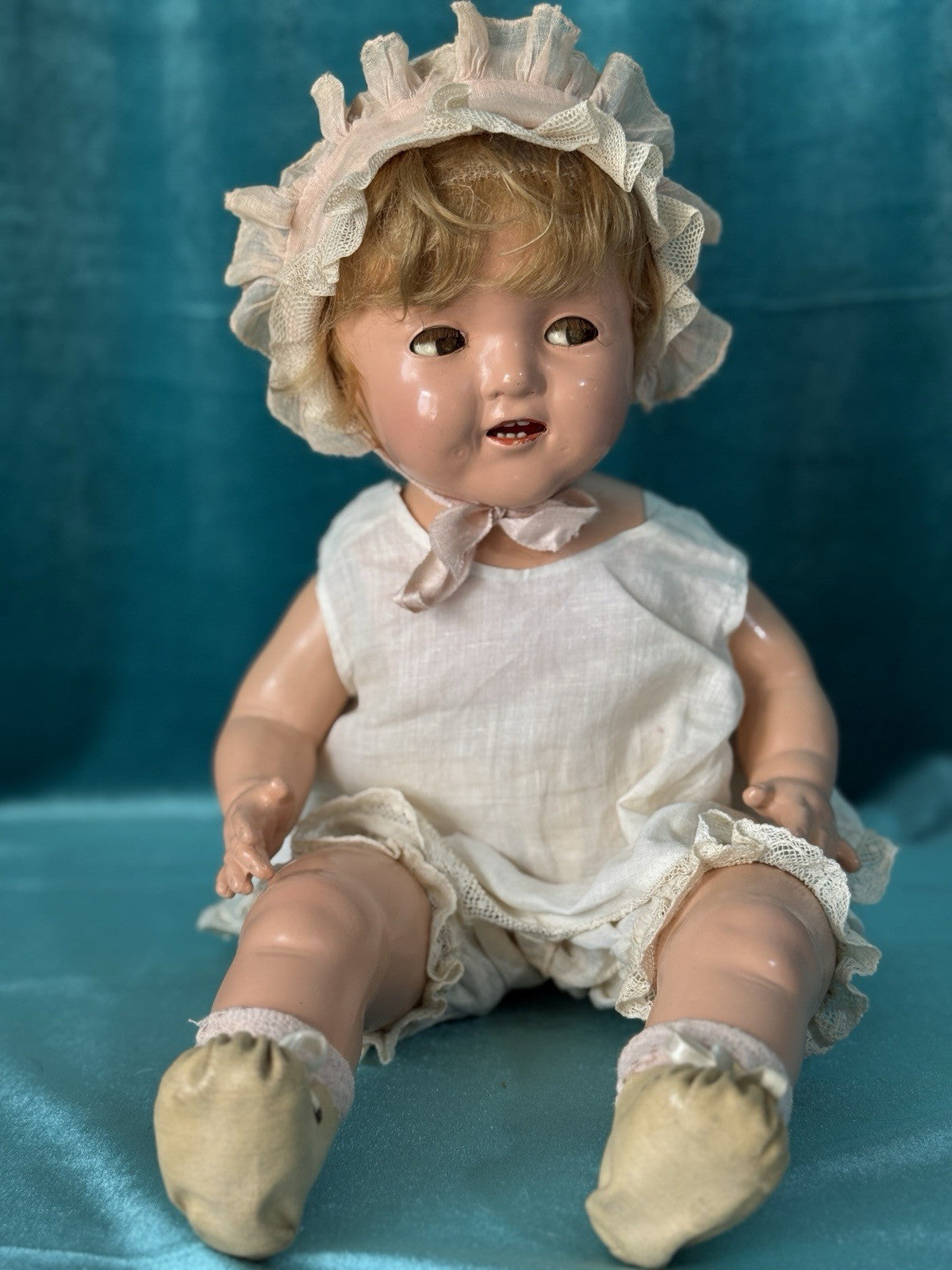 Antique 1930’s Composition 16” Shirley Temple Baby Doll by Ideal Co Flirty Eyes