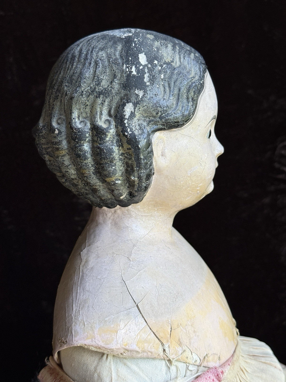 Large Antique American/German 25.5” Greiner Style Papier Mache Glass Eyes Doll