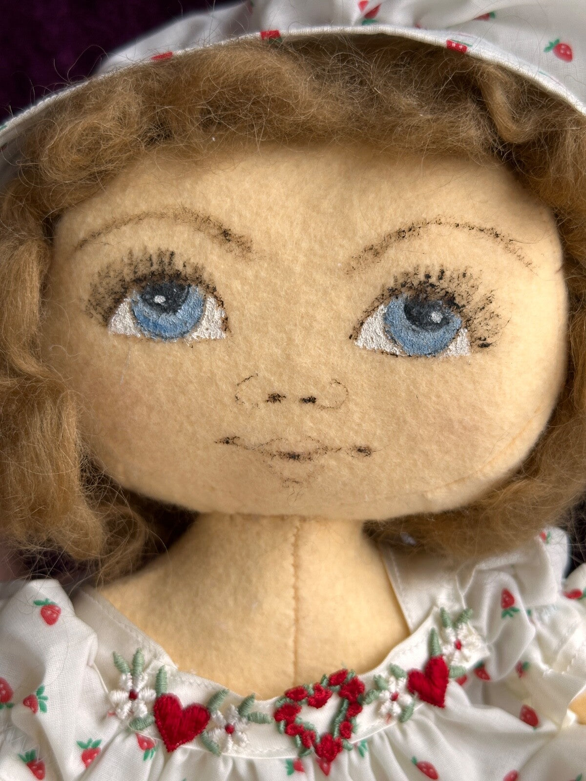 Lot of 2 Vintage Handmade Cloth Felt Dolls