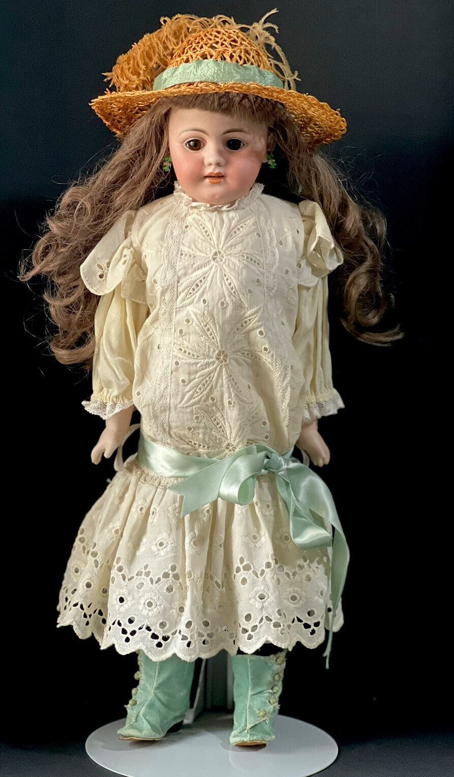 Antique German Early Simon Halbig  20” Doll Turned Head Mold 1010 Leather Body