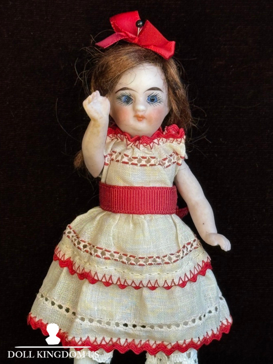 Antique German 4.75” All Bisque Closed Mouth Mignonette Doll