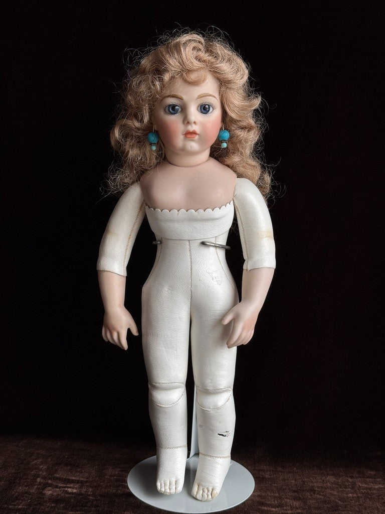 Vintage Porcelain 1967 Leather 15” Reproduction of Antique French Bru Jne Doll