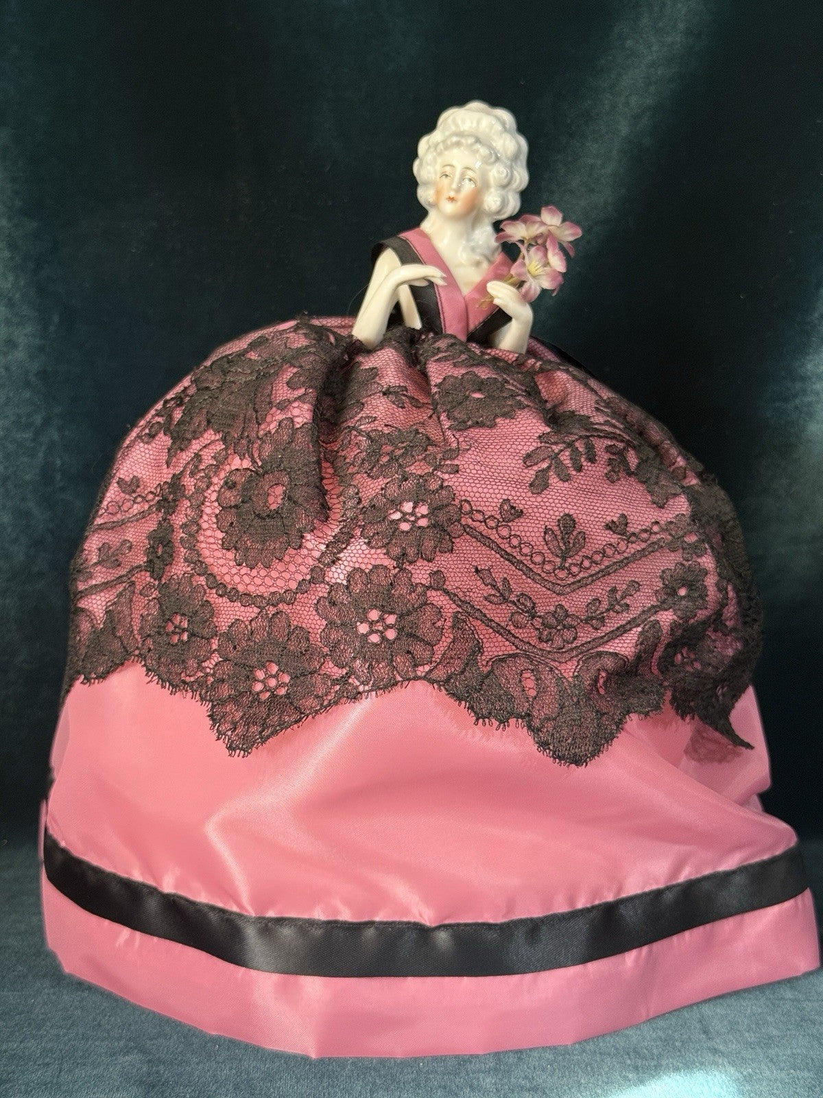 Large 10 1/2” Antique German Porcelain Schneider (?) Half Doll Pin Cushion