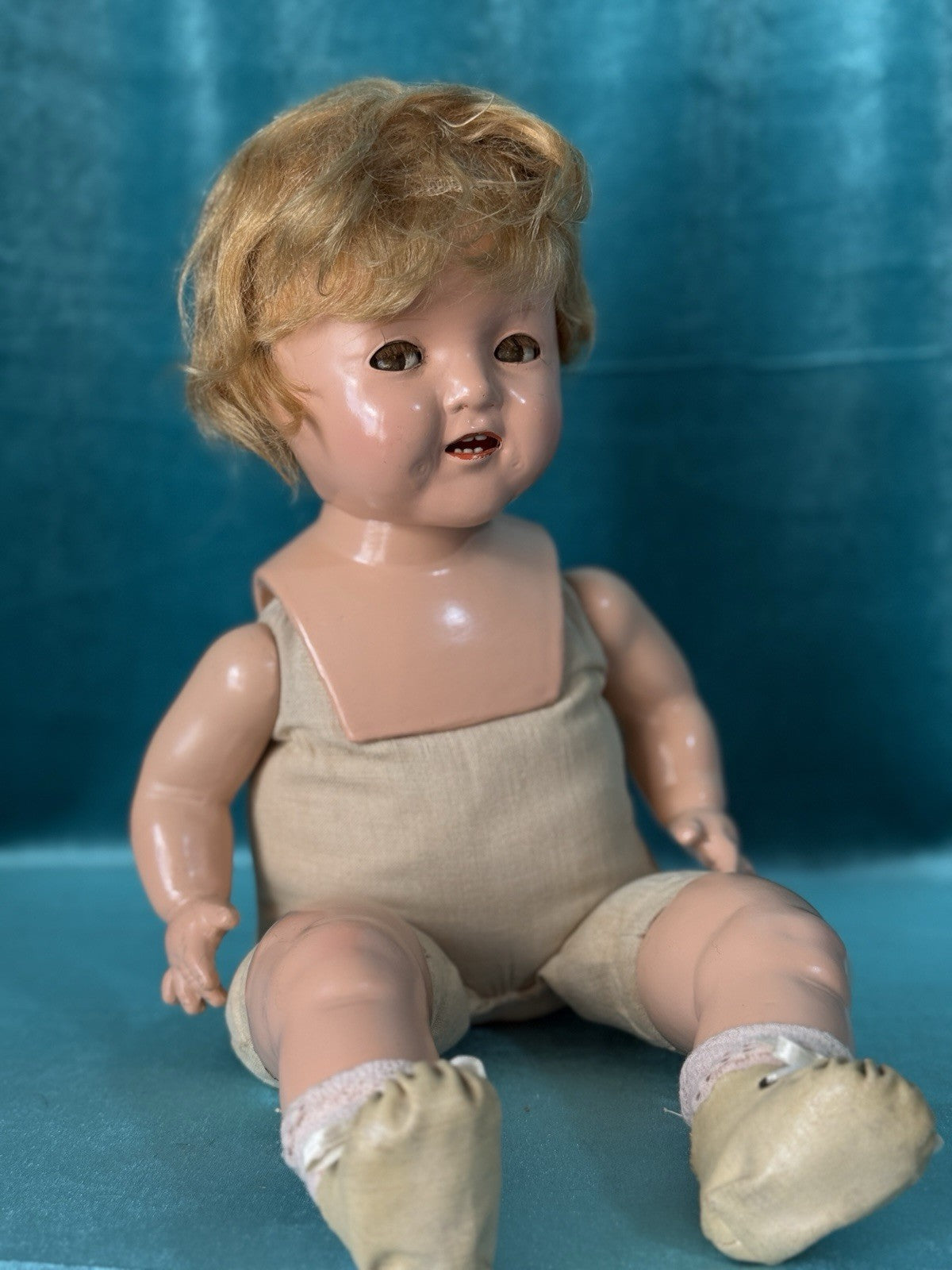 Antique 1930’s Composition 16” Shirley Temple Baby Doll by Ideal Co Flirty Eyes