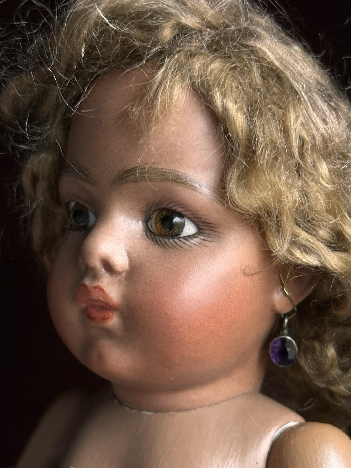 Vintage 11.5” Porcelain Reproduction of French Bru Jne Dark Complexion Doll