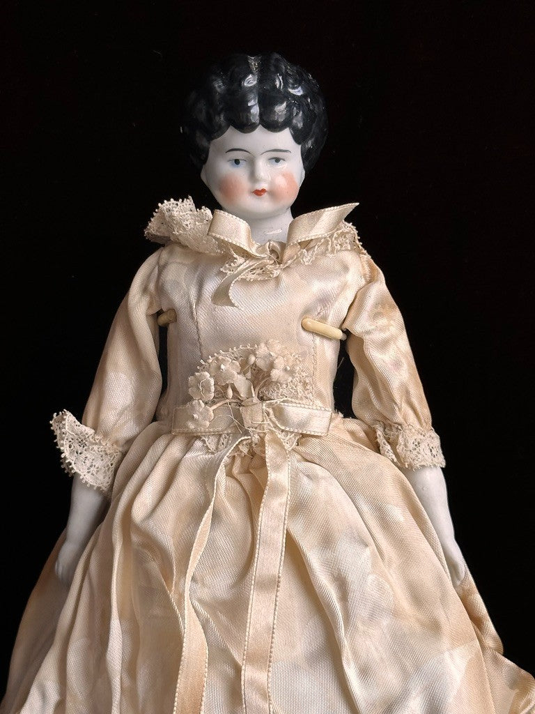 Antique German 12" Lowbrow China Shoulder Head Bride Doll