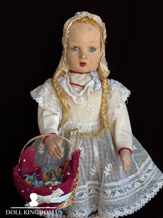 Vintage European 14” Lenci Style Felt Cloth Character Girl Doll