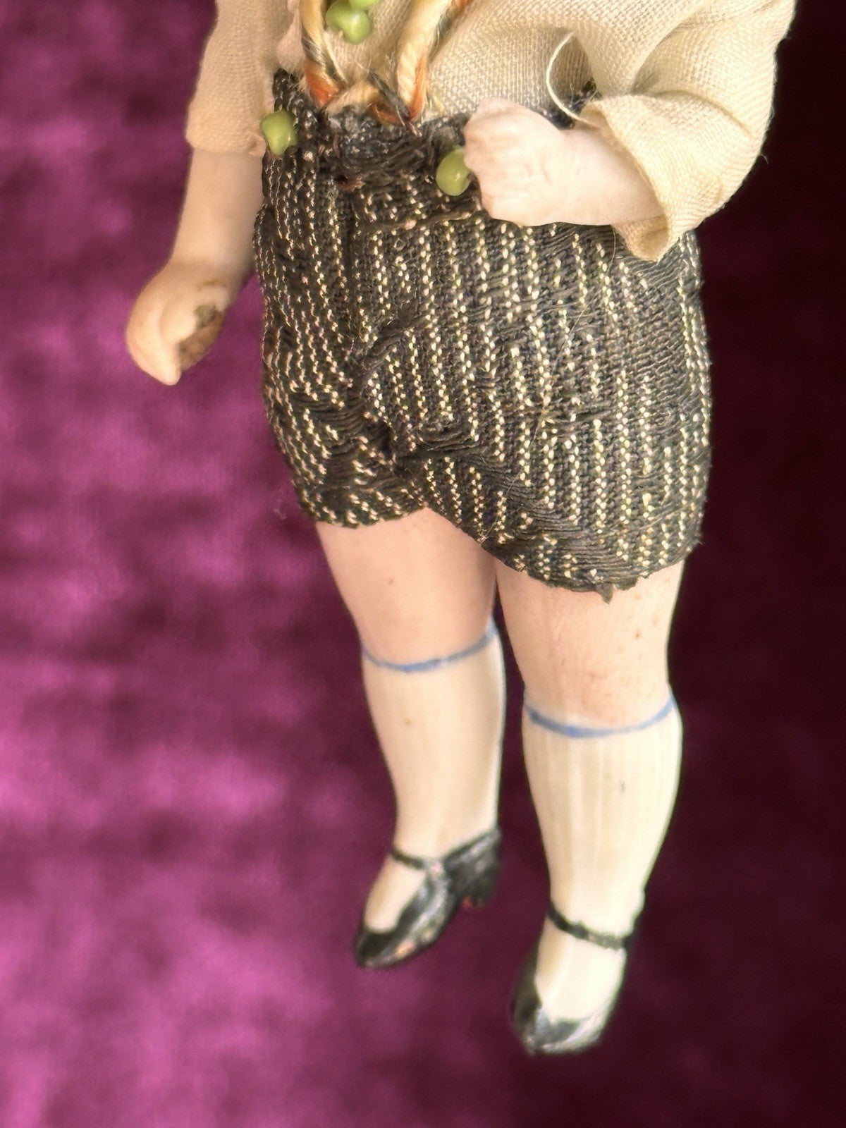 Antique German 3.75” Dollhouse All Bisque Hertwig Mignonette Doll