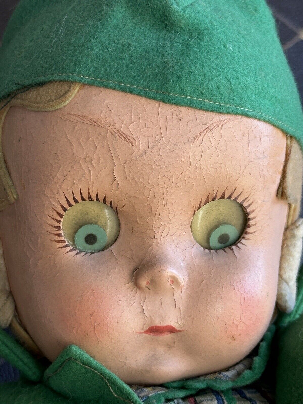 Vintage Italian 23” Lenci Didi (?) Felt Cloth Doll with Googly Disc Eyes