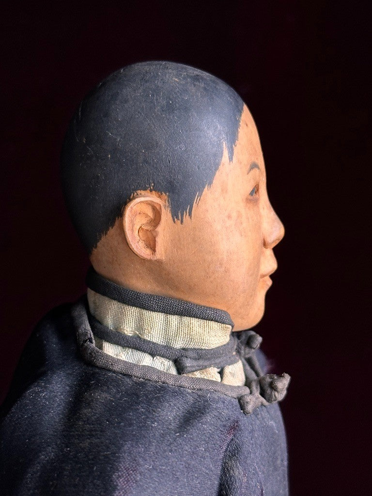 Pair of Antique Door of Hope Mission Carved Wood Cloth Bride and Groom Dolls