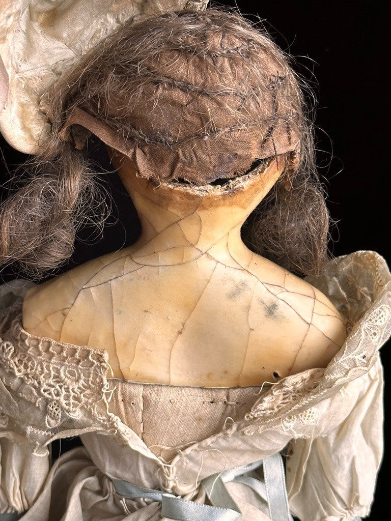 Antique English All Original Mad Alice 22” Wax Over Papier Mache Head Doll