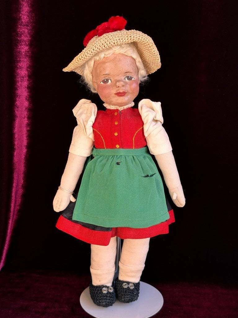 Unidentified Antique European 14” Kathe Kruse Style Oil Painted Cloth Doll