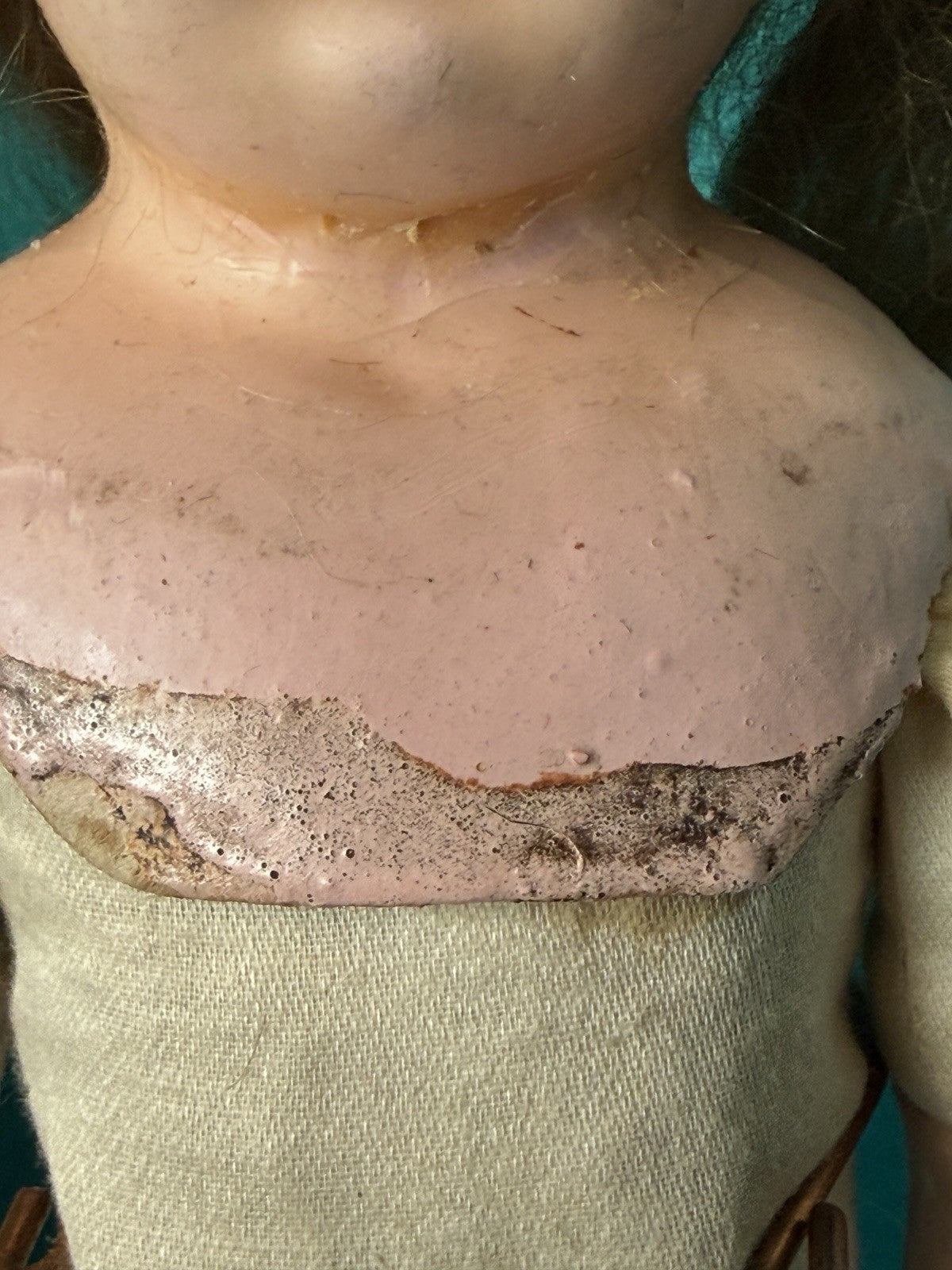 Antique German Wax Paper Mache 13” Doll with Glass Sleepy Eyes