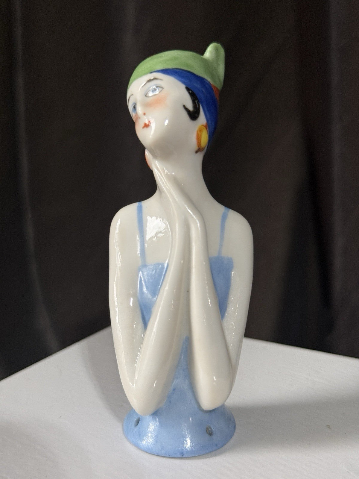 Antique German Art Deco Flapper Pin Cushion 4” Half Doll