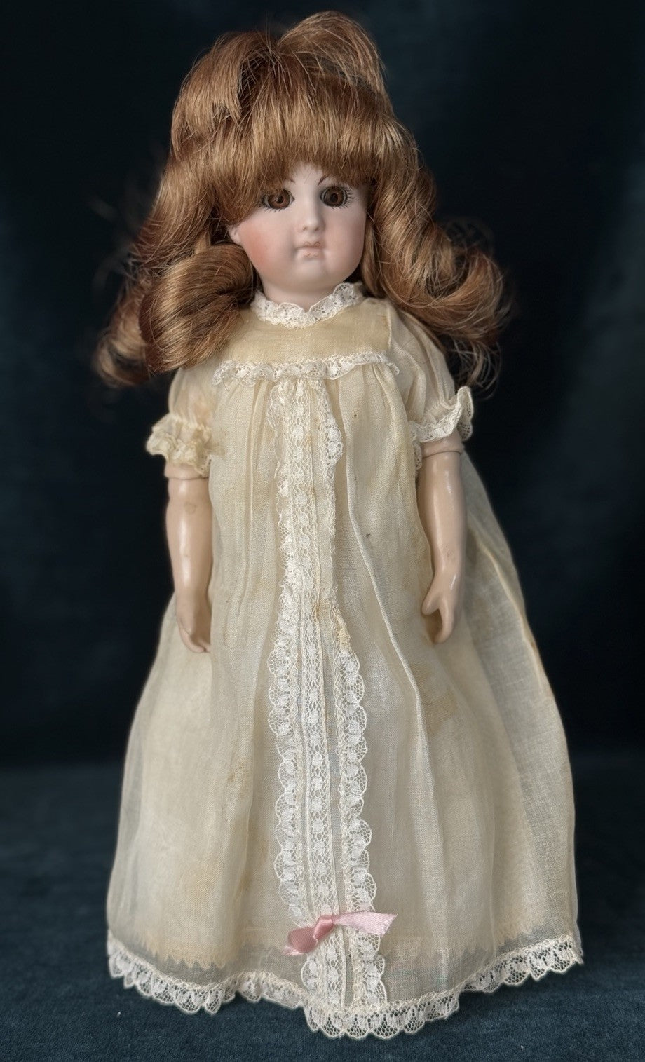 Porcelain/Composition Reproduction of Antique French Jumeau Bleuette 11” Doll