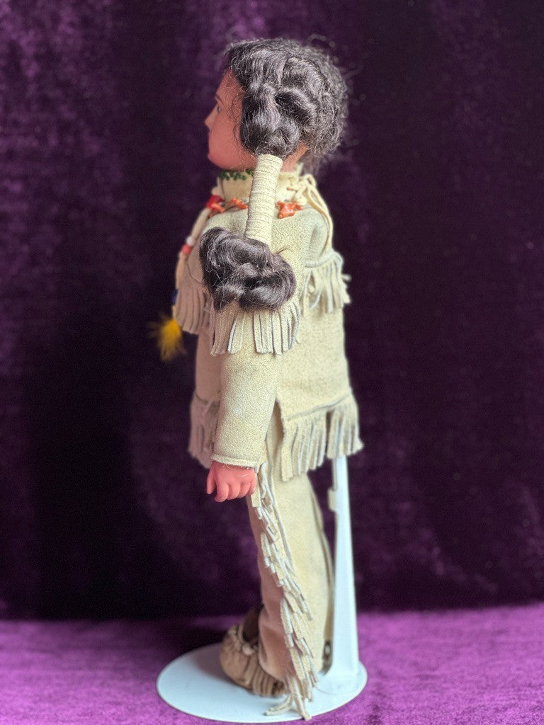 Rare Large Antique German 13” Native American Indian Bisque Head Doll Cloth Body