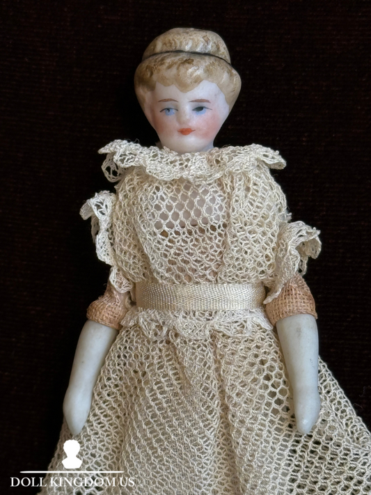 Antique German Simon Halbig 3.875” Bisque Cloth Dollhouse Girl Doll