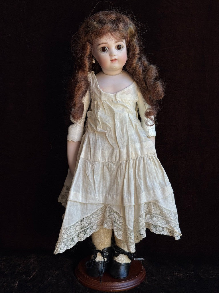 Vintage 15” Repro of Antique French Bru Jne Porcelain Leather Doll by Calli Lou