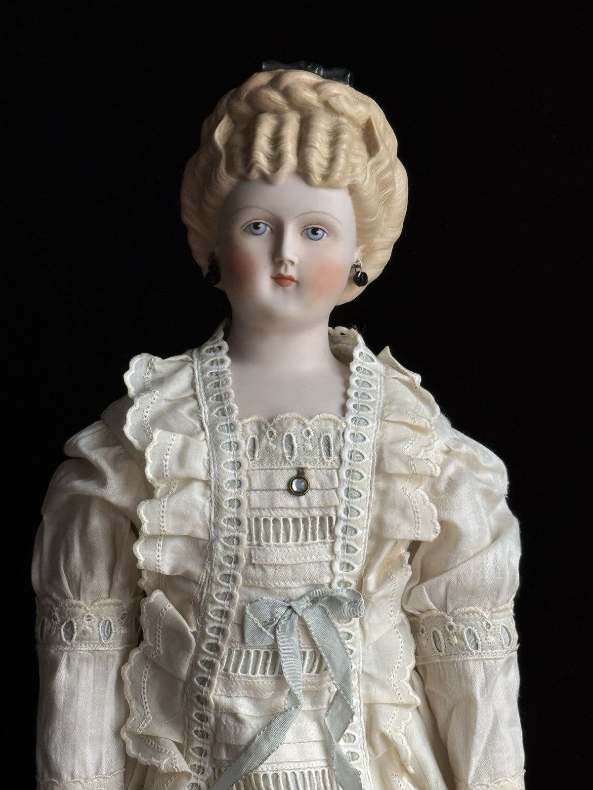Vintage Porcelain 21.5” Signed Emma Clear Parian China Doll Pierced Ears