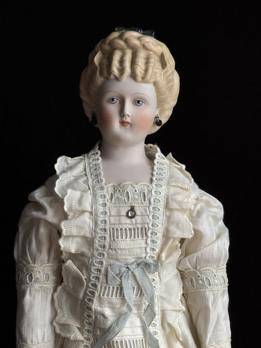Vintage Porcelain 21.5” Signed Emma Clear Parian China Doll Pierced Ears