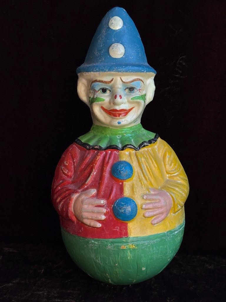 Large Antique American 15” Schoenhut Papier Mache Roly Poly Clown Toy