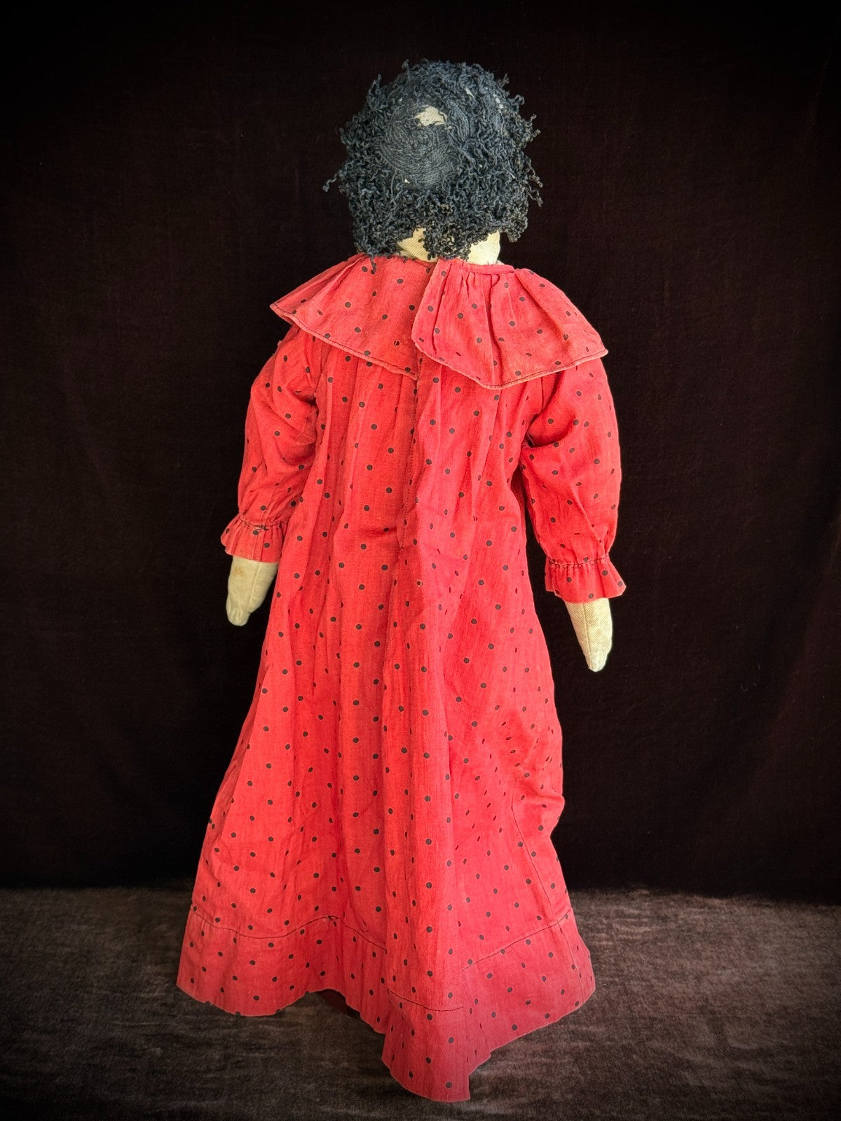 Antique American 21" Primitive Folk Art Cloth Rug Portrait Doll