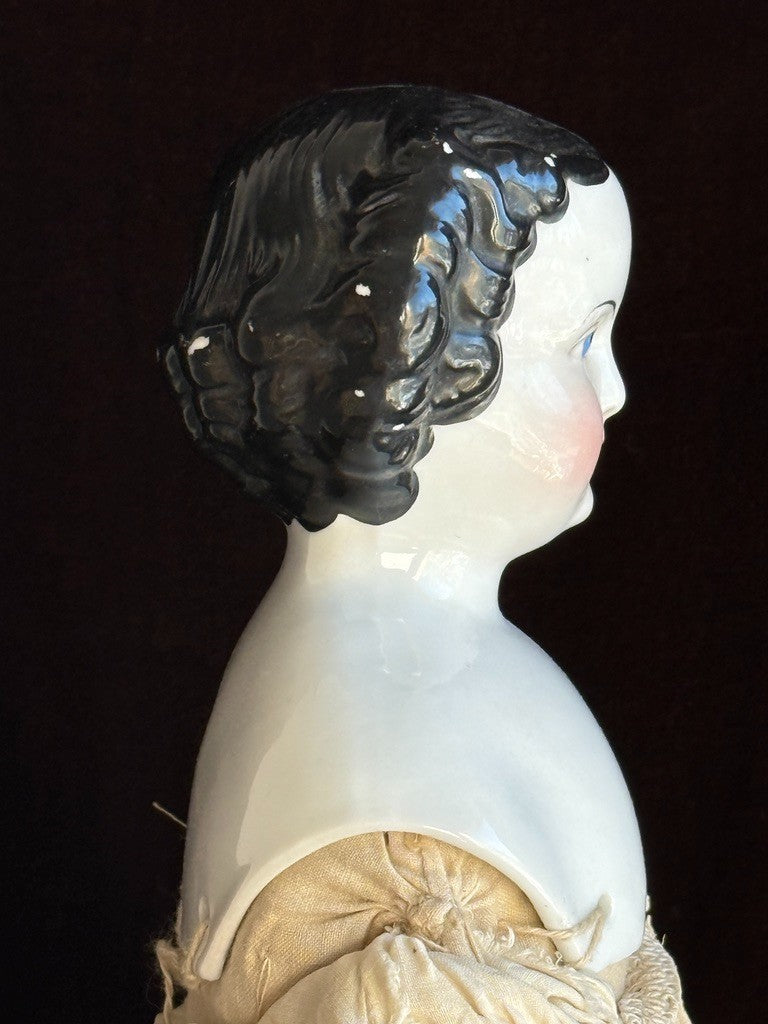 Antique German 20.5” Flat Top Highbrow China Shoulder Head Doll