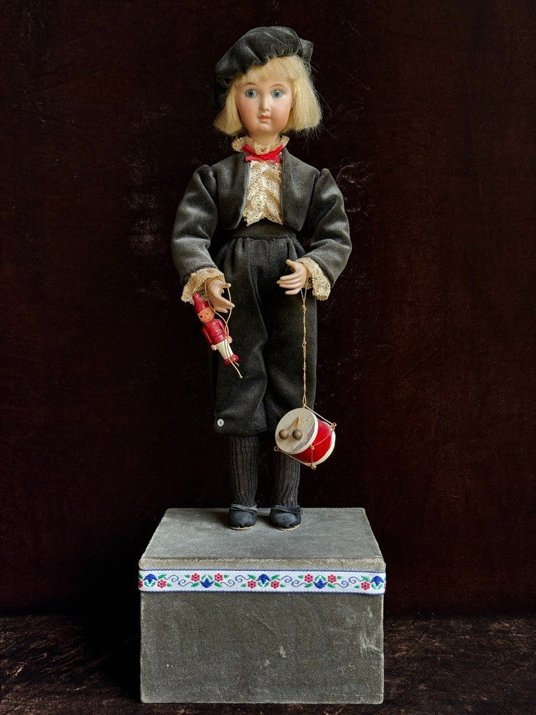 Vintage Porcelain Reproduction of Antique French Jumeau Mechanical Musical Doll
