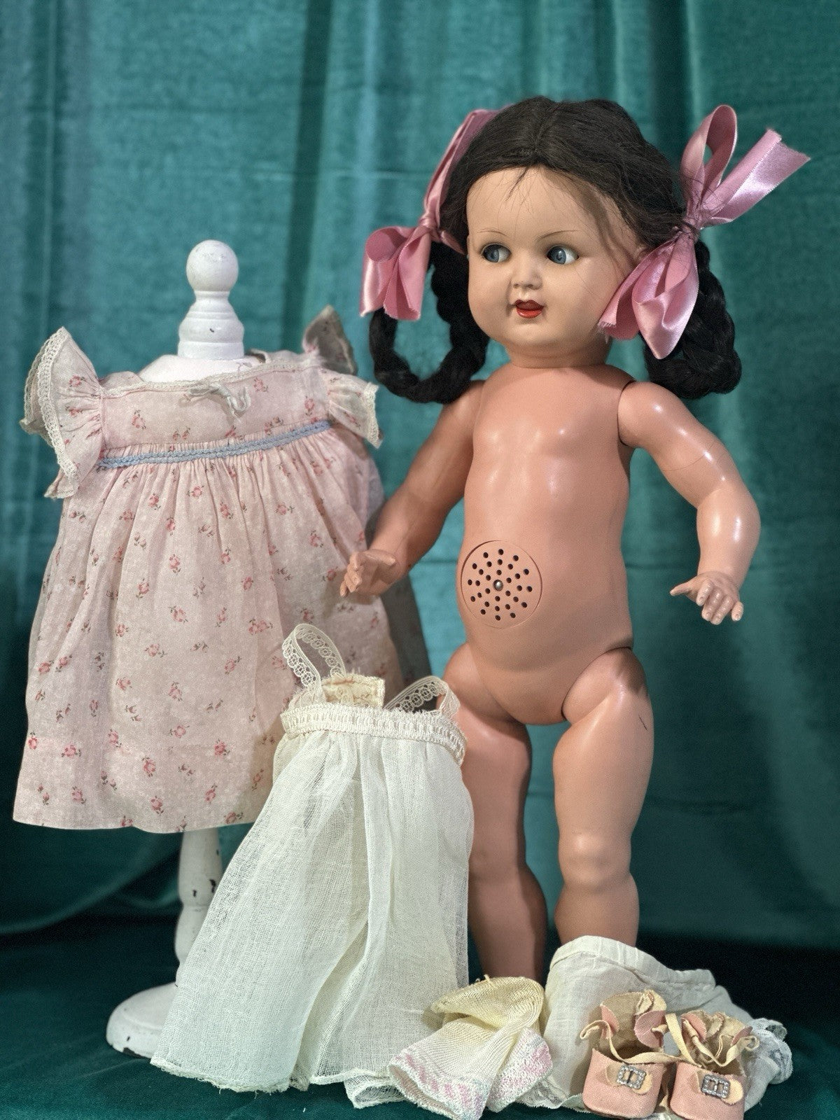 Antique German Koenig Wernicke Celluloid Flirty Eyes 18” Doll Original (?) Box