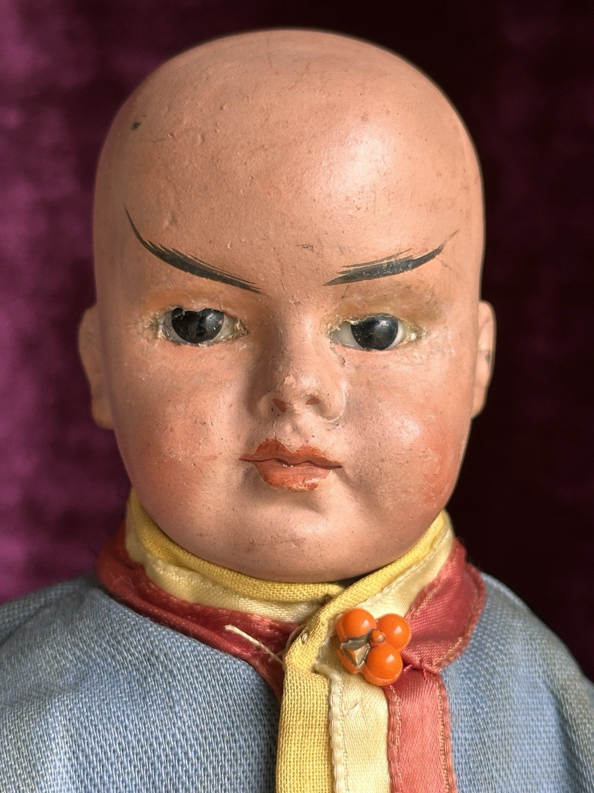 Rare Antique 13” German (?) Papier-Mâché/Composition/Cloth Oriental Asian Doll