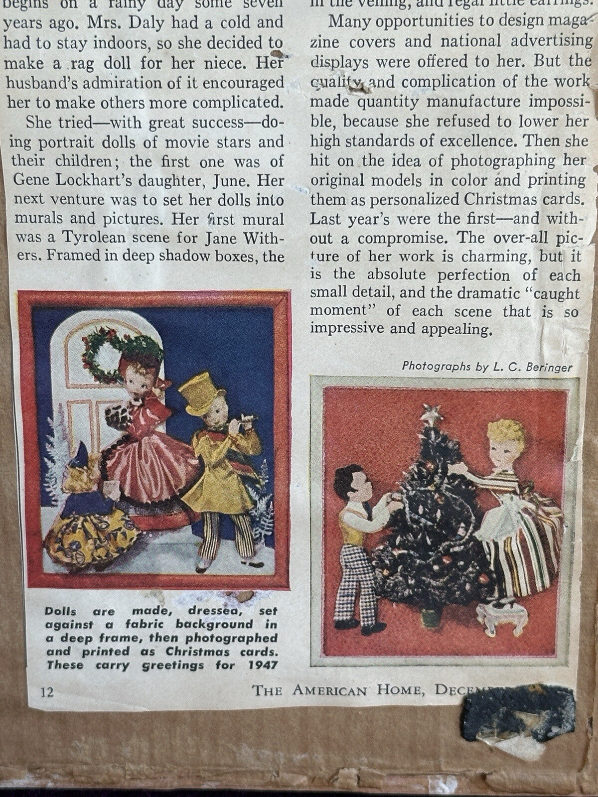 2 Vintage Framed Diorama Cloth Dolls Displays by American Artist Alice Daly