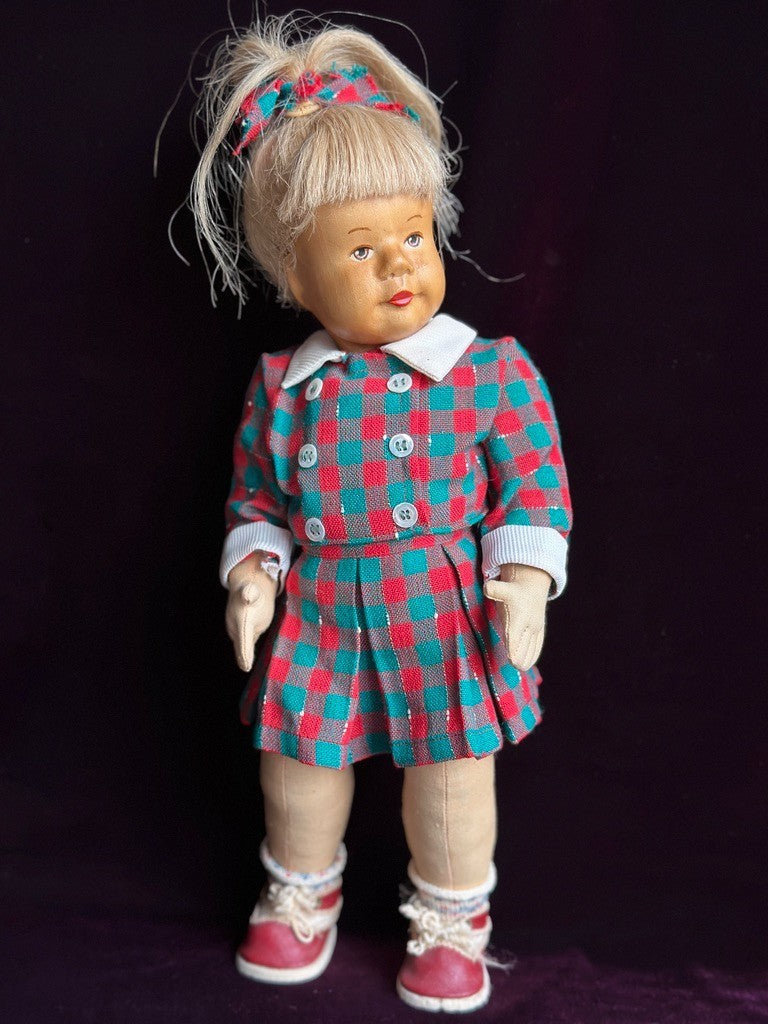 Vintage German Hildegard Krahmer Puppen 13" Carved Wooden Cloth LE Doll