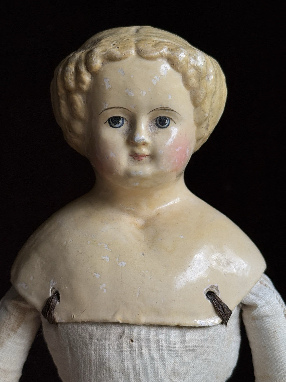 Antique German 14” Müller & Strassburger Papier Mache Doll Original Label