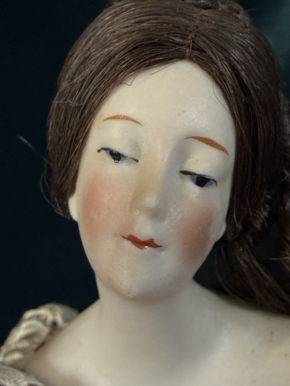 Antique German Porcelain William Goebel (?) 9” Half Doll Pin Cushion
