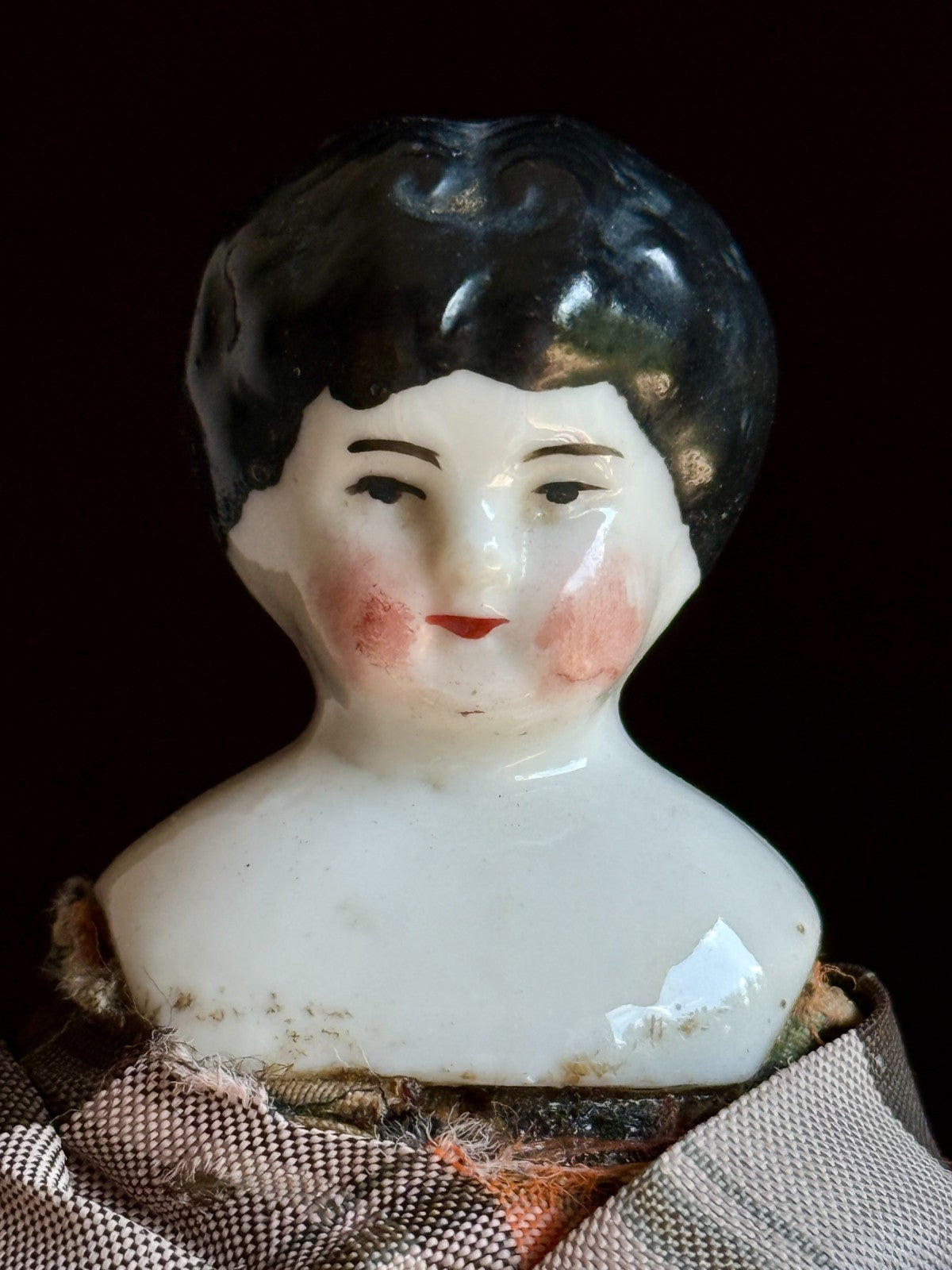 Antique German 6.5” Bisque Cloth Miniature Dollhouse Lowbrow China Doll