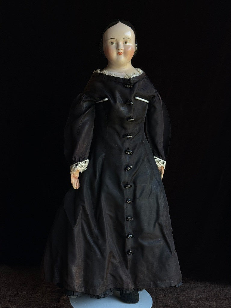 Large Antique German 25” Covered Wagon China Head Doll with Brown Eyes