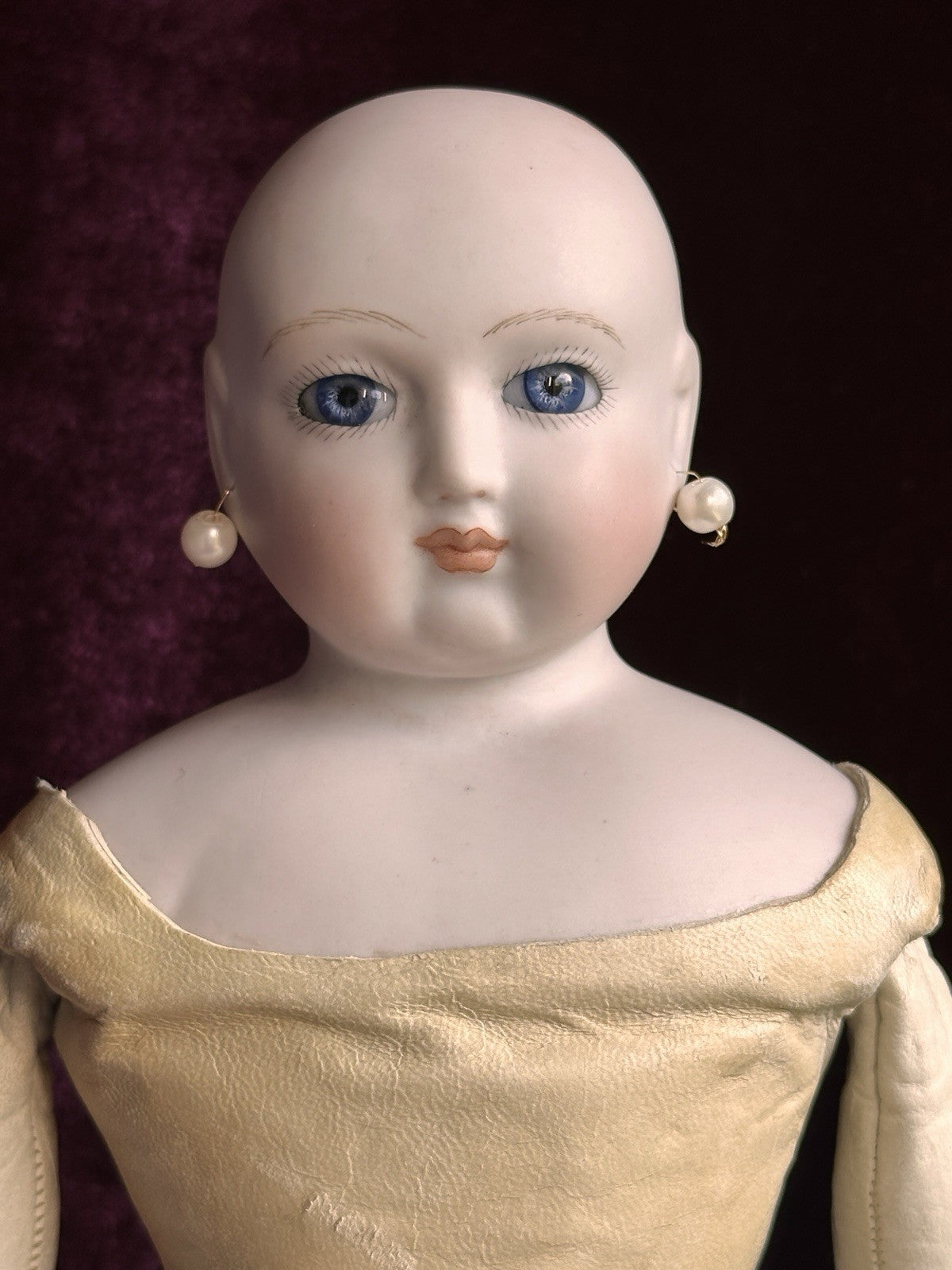 Vintage Porcelain 16” Reproduction Of Antique French Fashion Doll Leather Body